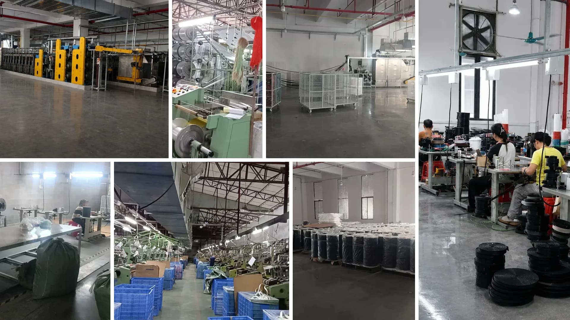 Bangze factory floor collage showing braiding and weaving production